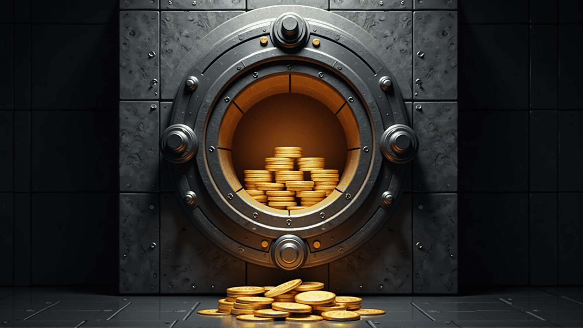 Vault door with hidden Bitcoin treasure inside